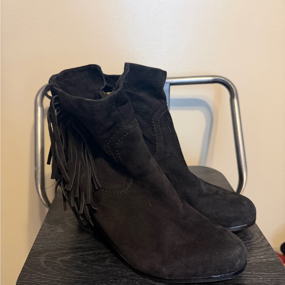 Sam Edelman Fringe Ankle Black Suede Boho Western Festival Coachella Rodeo 10